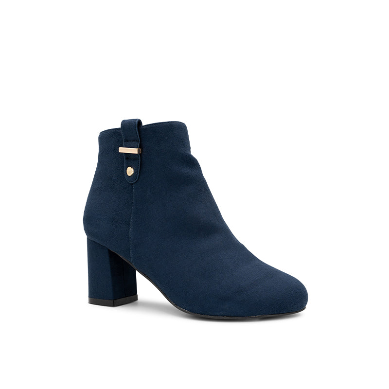 Billie Navy Wide Fit Mid Heel Ankle Boot Paradox London