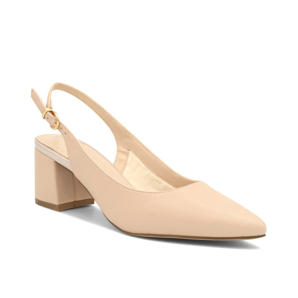 Isadora Nude Mid Block Heel Sling Back Court Shoes Paradox London