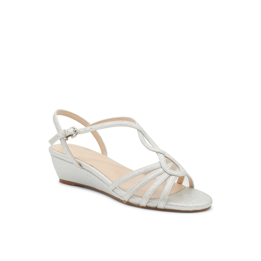 Jenna Silver Low Heel Wedge Sandals Paradox London