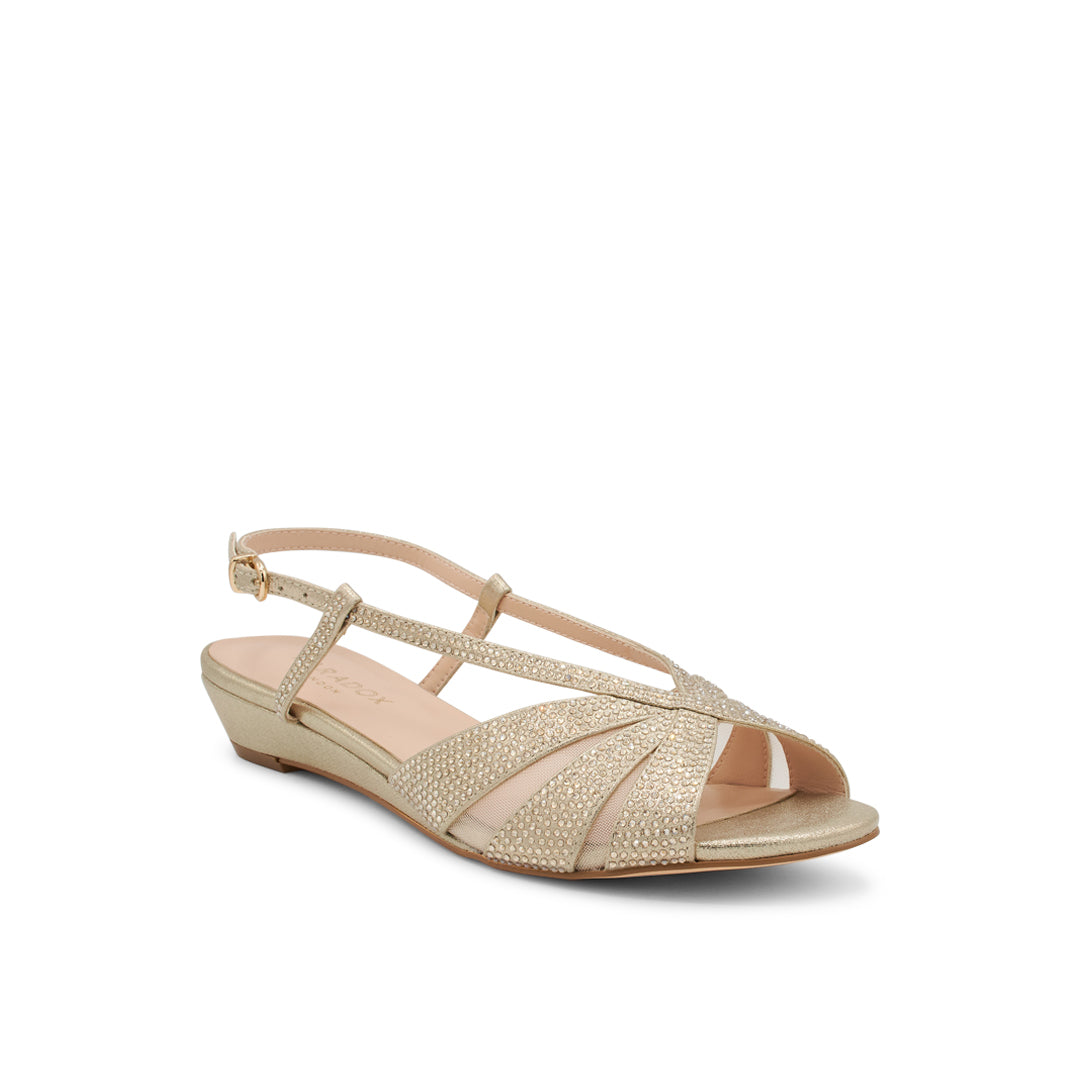 Juliette Champagne Low Heel Wedge Sandals Paradox London