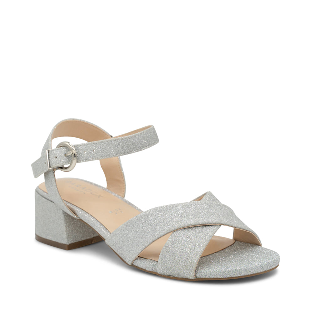 Neala Silver Wide Fit Low Block Heel Sandals Paradox London
