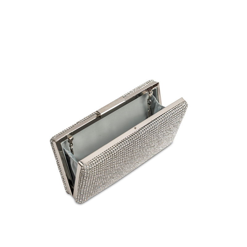 Silver diamante box clutch bag best sale