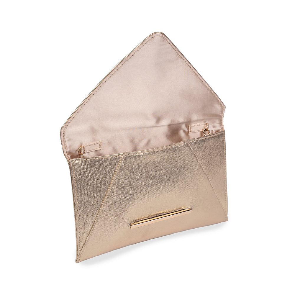 Drina Champagne Shimmer Envelope Clutch Handbag Paradox London