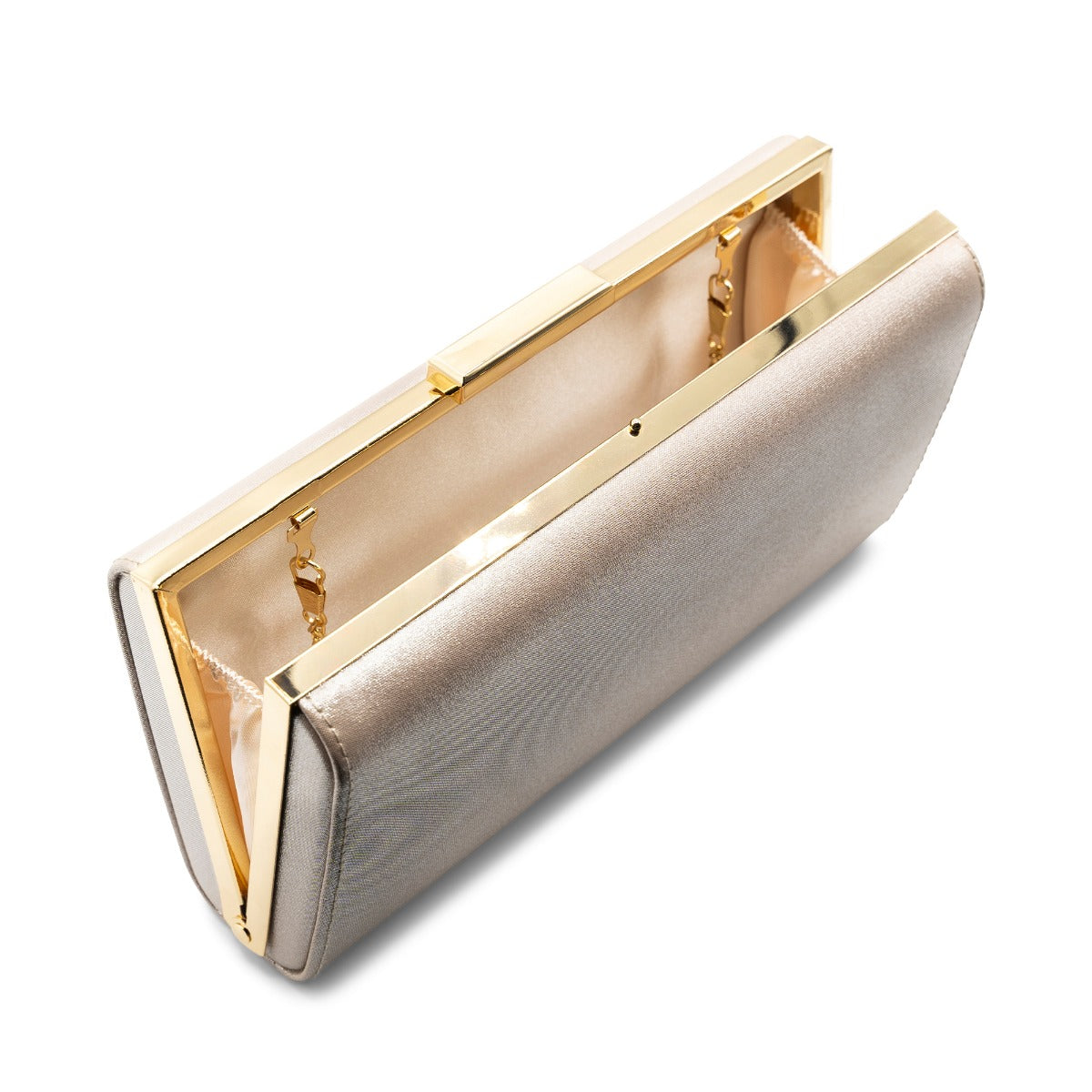 Dasha Champagne Faux Leather Box Clutch Handbag Paradox London