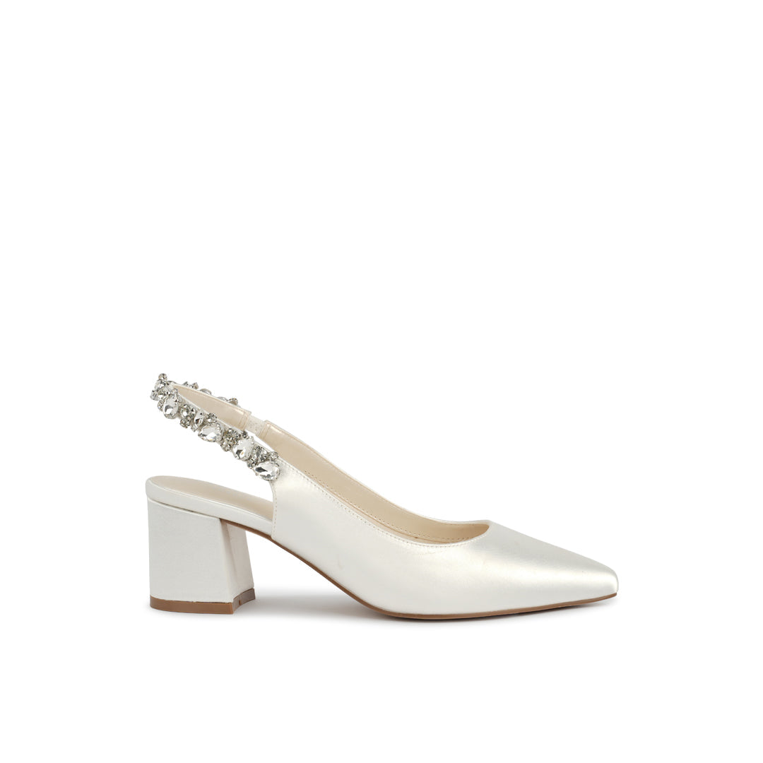 Calista Ivory Mid Block Heel Pointed Toe Bridal Shoe Paradox