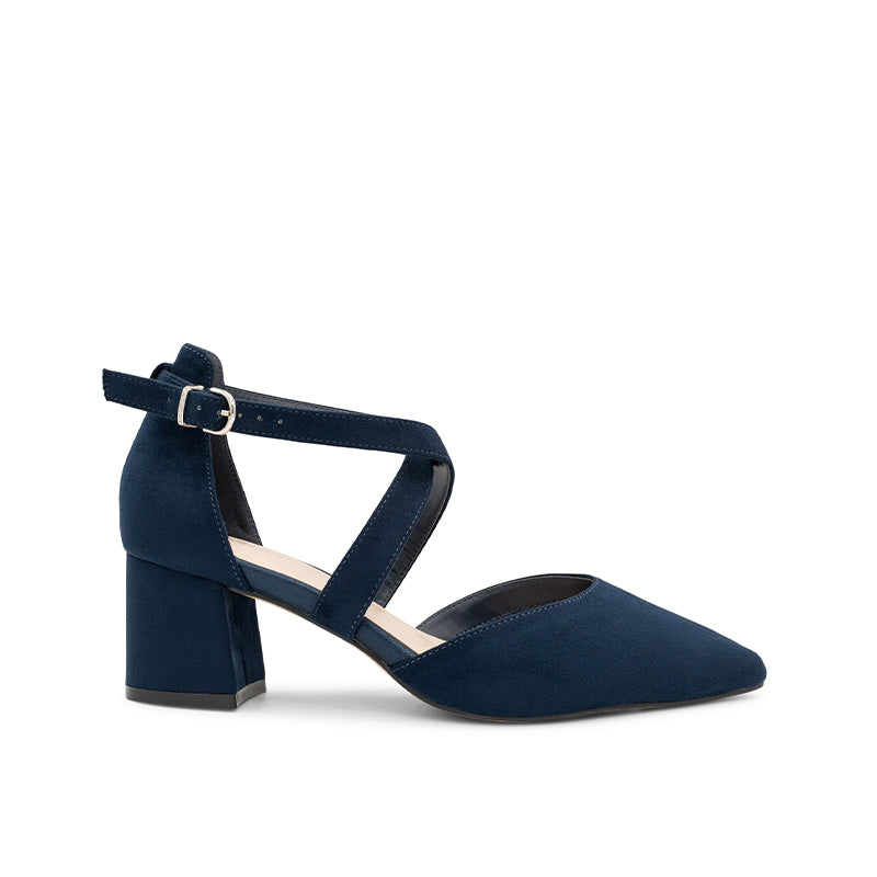 Paradox London Ffion Navy Wide Fit Low Block Heel Shoes