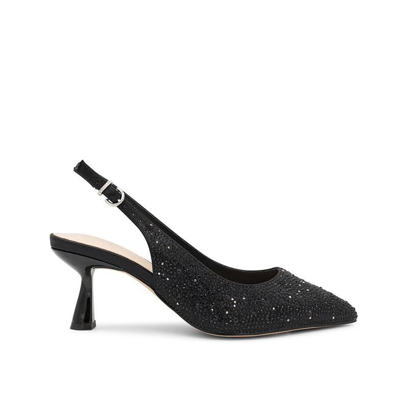 Fiora Black Wide Fit Low Heel slingback Shoe Paradox London