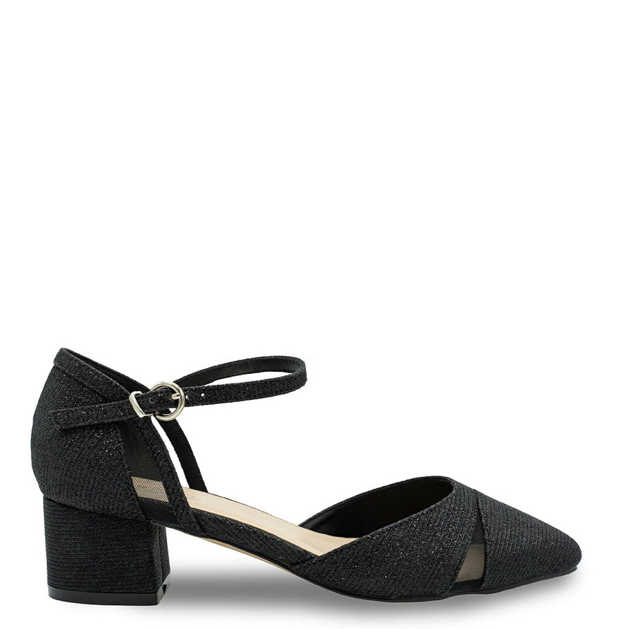 Glitter New Look Low Block Heels Frankie Black Glitter Wide Fit