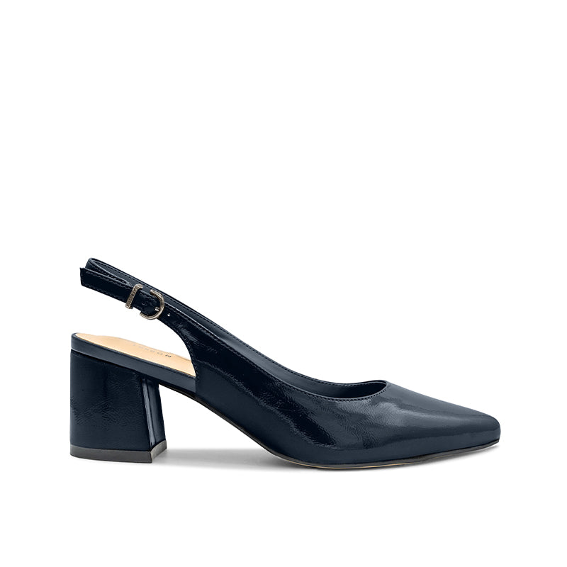 Block Heels Navy Blue Flat Slingback Shoes Isabel Navy Mid Block