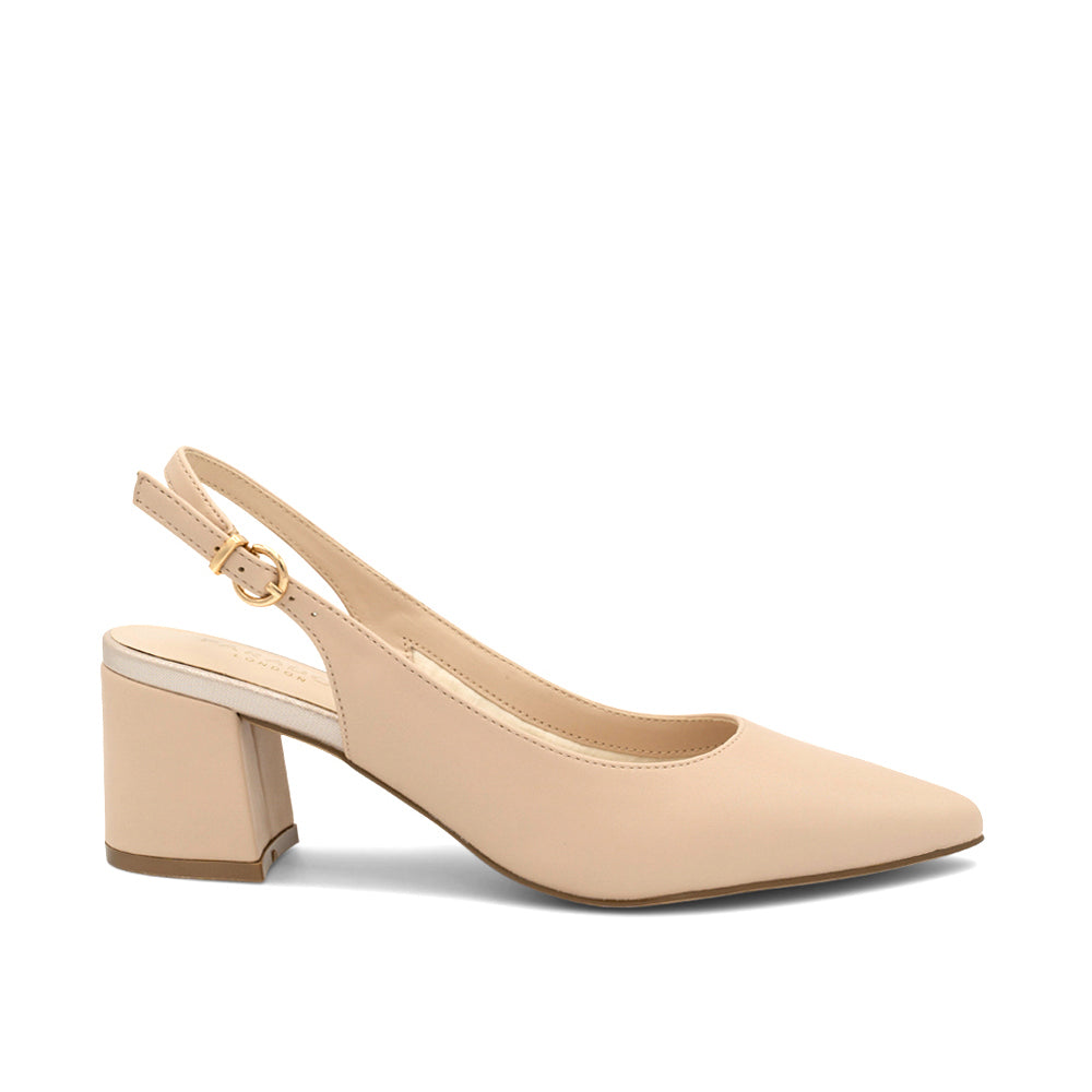 Isadora Nude Mid Block Heel Sling Back Court Shoes Paradox London