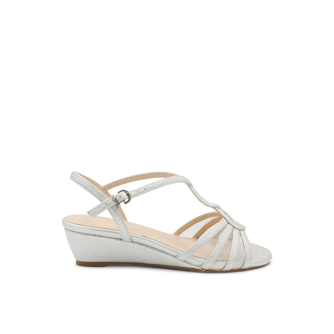 Jenna Silver Low Heel Wedge Sandals Paradox London