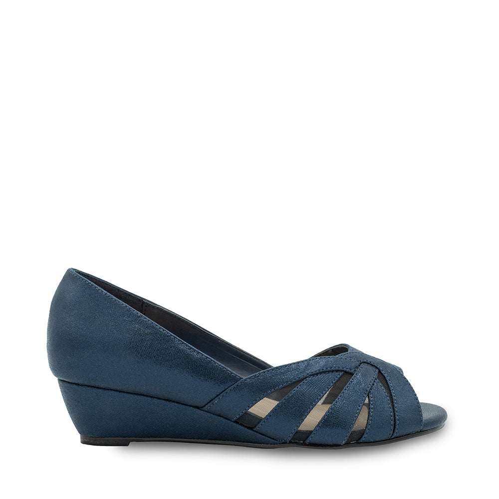 Judy Navy Wide Fit Shimmer Wedges Paradox London
