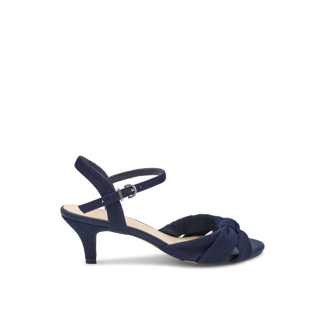 Monique Navy Mid Heel Knot Detail Heeled Sandals Paradox London