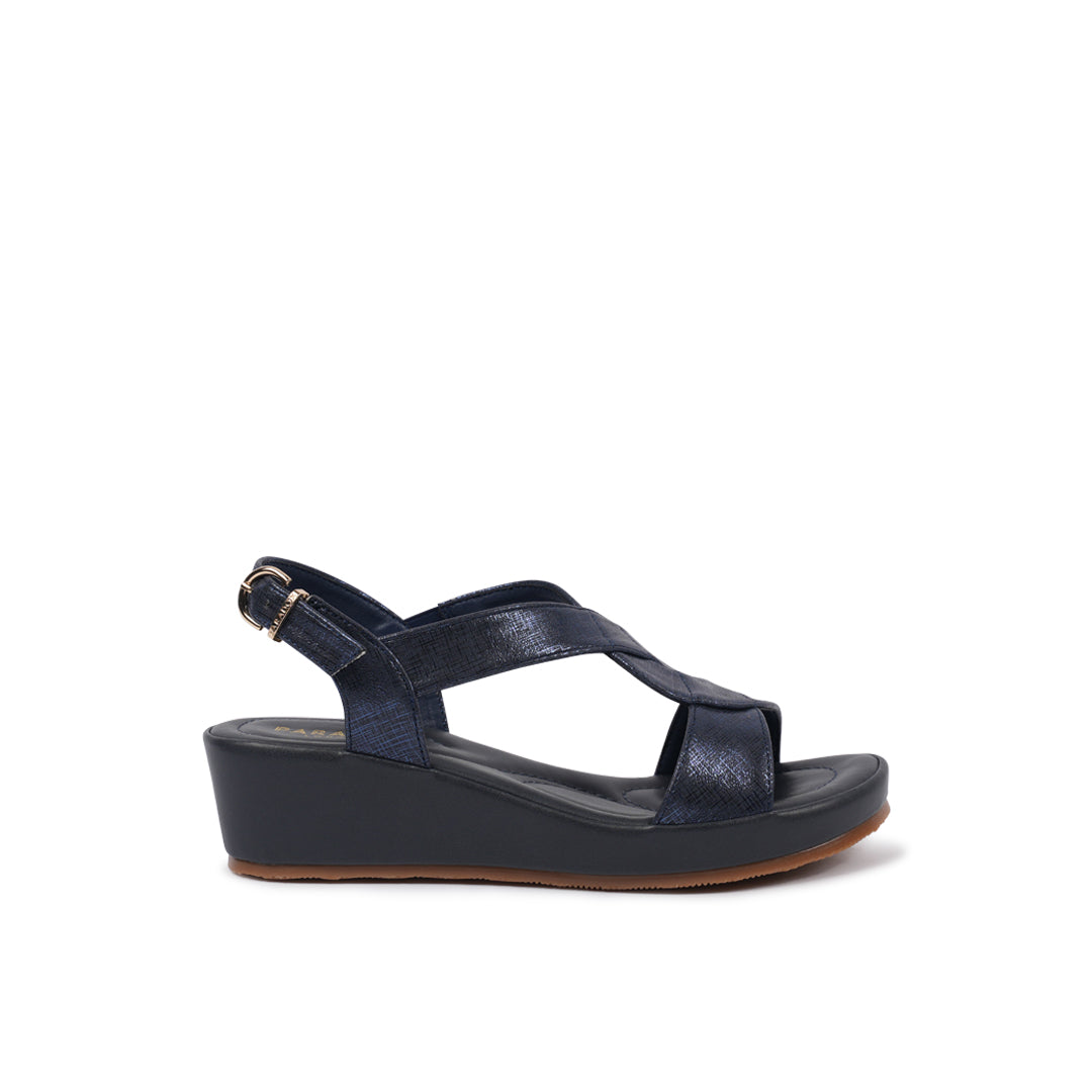 美品BLACK VESPER DEFORMED WEDGE SANDALS Vesper Navy | Comfort Wedge Sandals | Paradox London