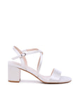 Amaris Wide Fit Wedding Sandals – modern ivory Wide Fit Wedding Shoes featuring a minimalist open toe design, supportive cross-over ankle straps with adjustable buckle, and a comfortable mid block heel for effortless bridal elegance.