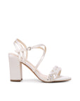 Atelier Cross Front Wedding Sandals – elegant ivory Wedding Heels featuring a cross-front strap design, crystal-embellished toe band, adjustable ankle buckle, and a sturdy high block heel for a glamorous bridal finish.