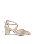 Florrie champagne shimmer extra wide fit court shoe with crossover ankle strap, side view
