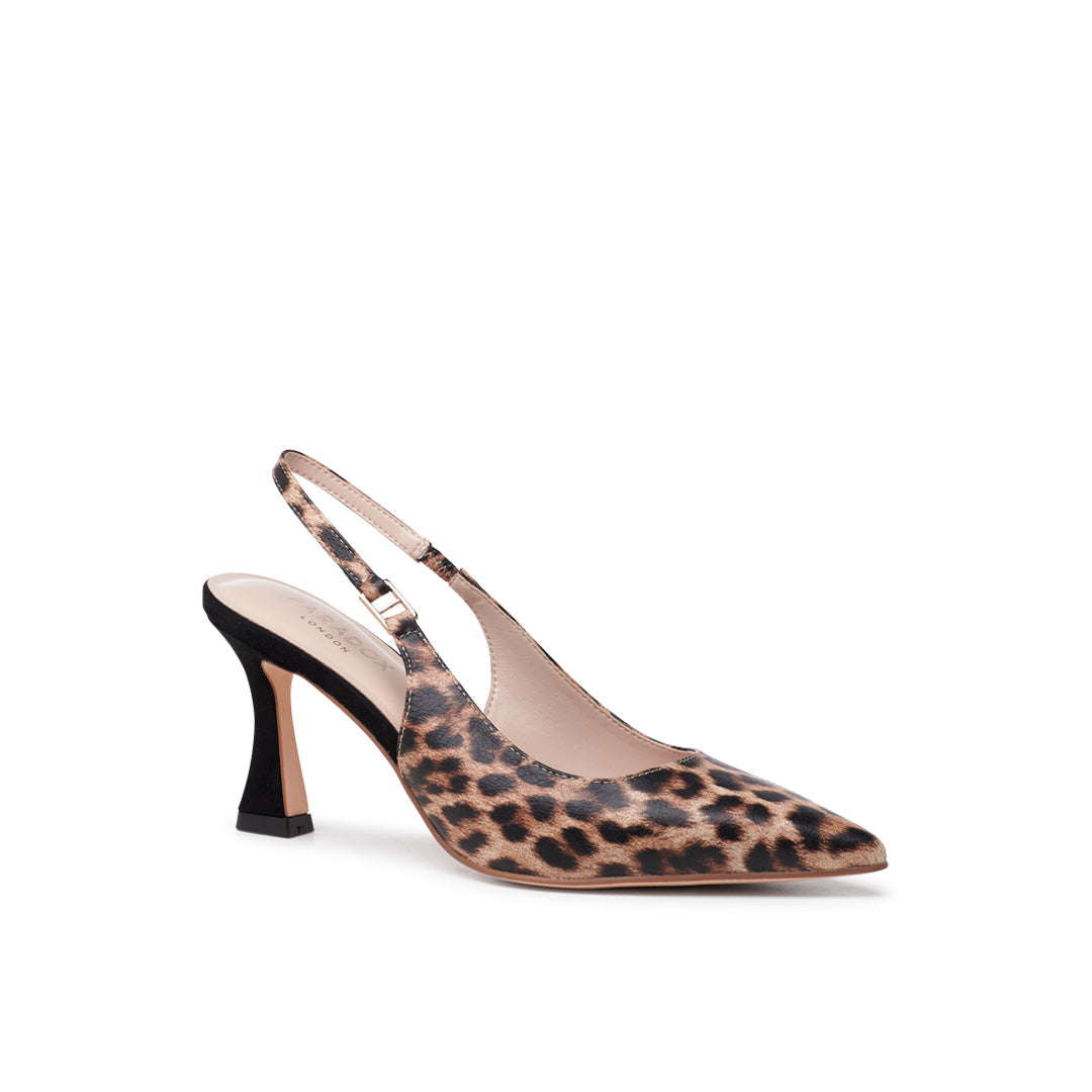 Chantelle Leopard | Flared Heel Slingback Court Shoes | Paradox London