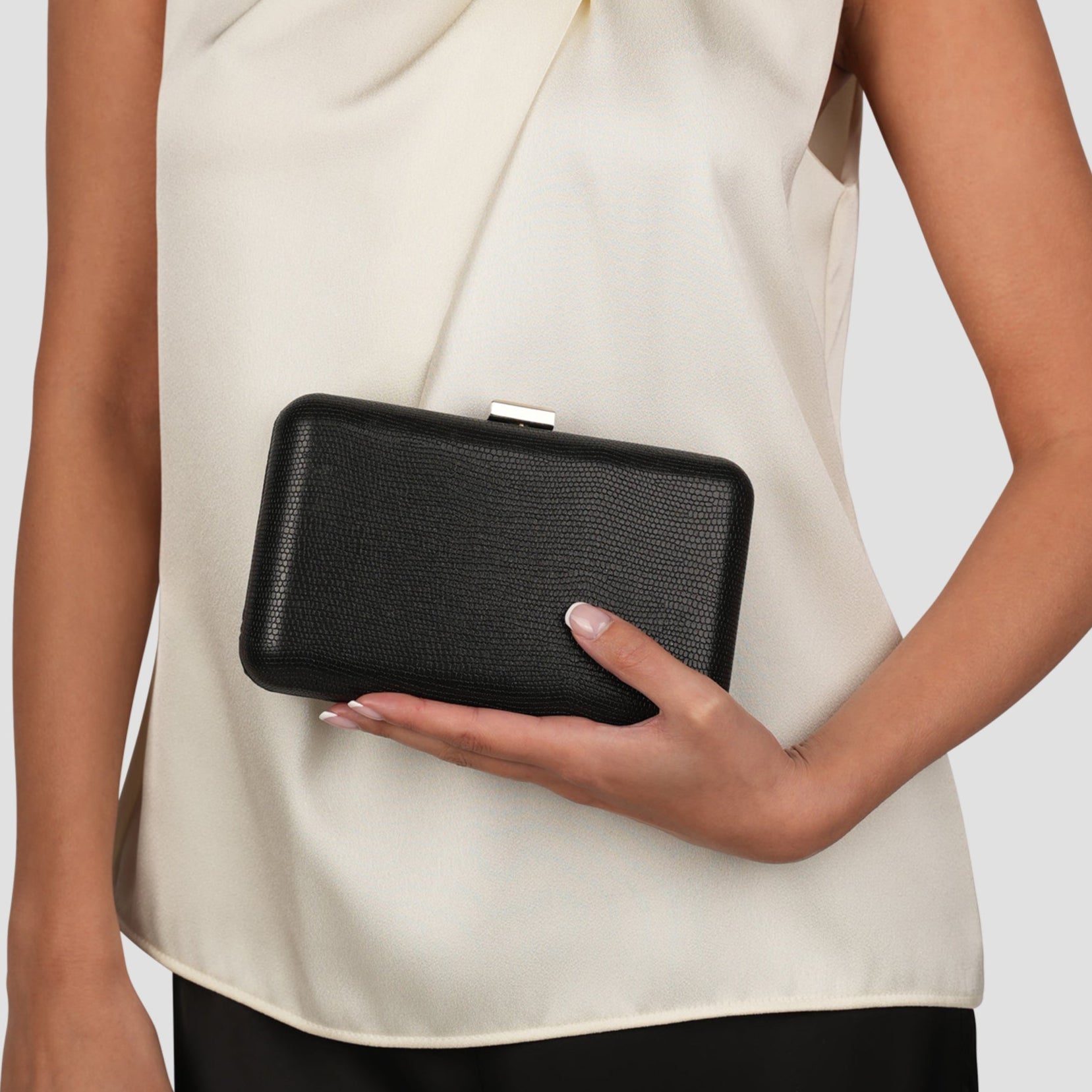 Delina Black Box Clutch Bag Paradox London