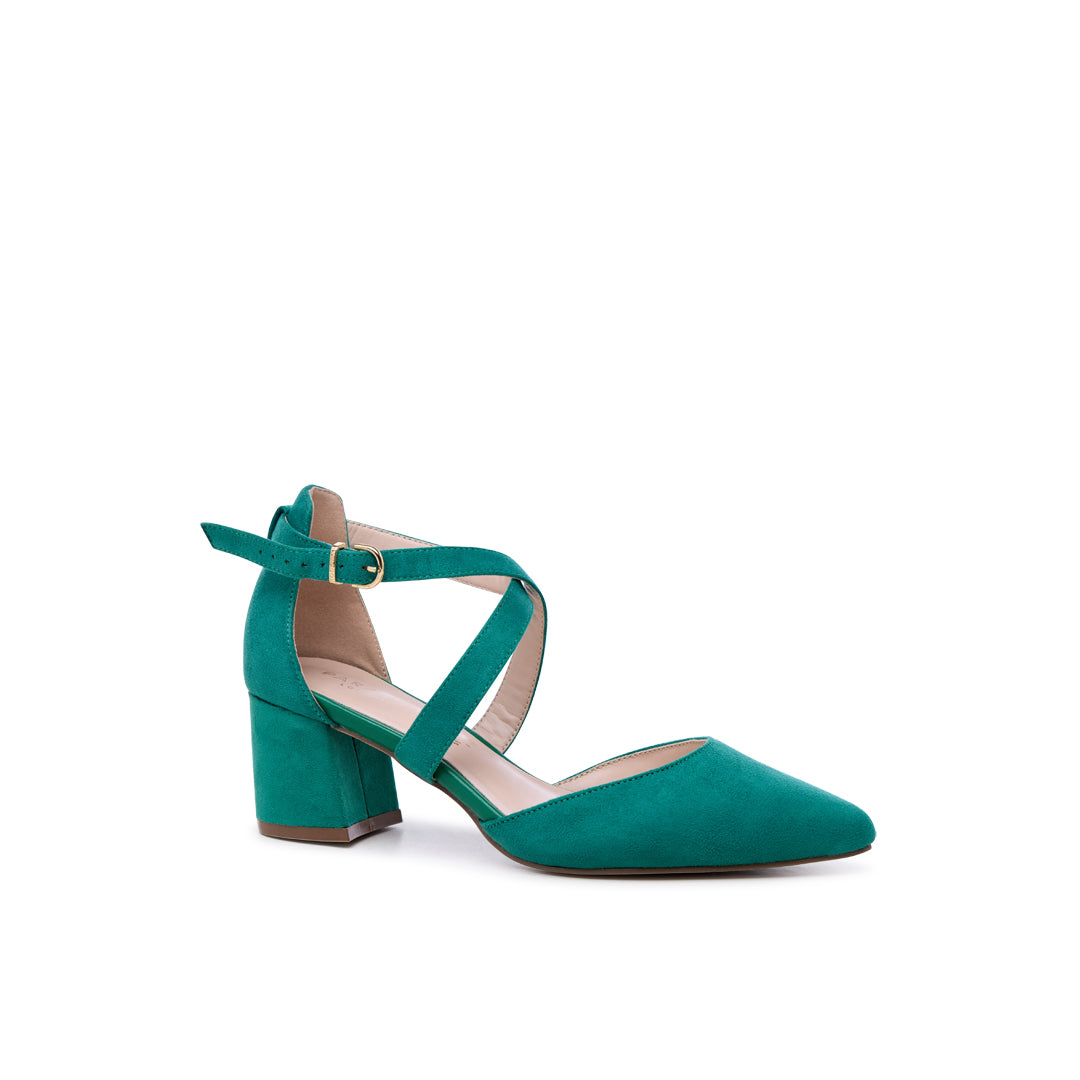 Ffion Green | Wide Fit Block Heel Cross Strap Court Shoes
