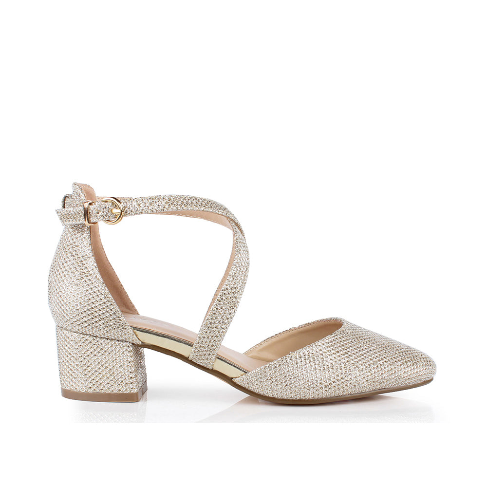 Francis Champagne Glitter Wide Fit Block Heel Shoes Paradox London