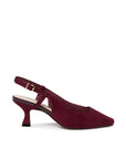 Fervora burgundy wide fit slingback shoe with square toe and 6cm flared block heel, side view