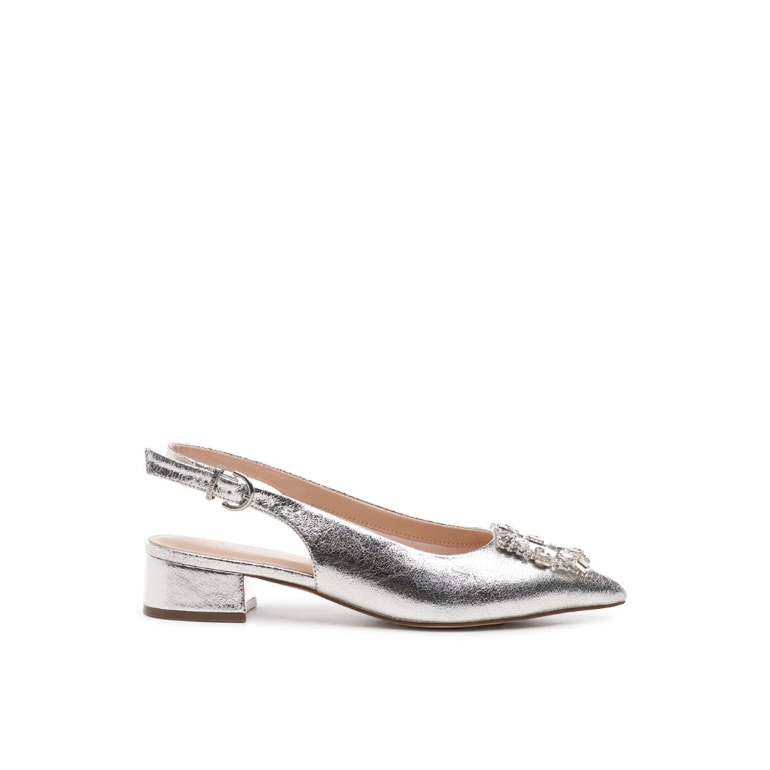 Silver Low Heel Slingback