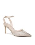Close-up of Illustra champagne heel with diamante pointed toe