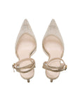 Pair of Illustra champagne glitter stiletto heels – angled view