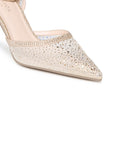 Close-up of Illustra champagne heel with diamante pointed toe