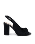 Magda black microsuede slingback sandals – side profile