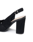 Magda black block heel sandal – rear three-quarter view
