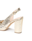 Magda champagne block heel sandal – rear three-quarter view