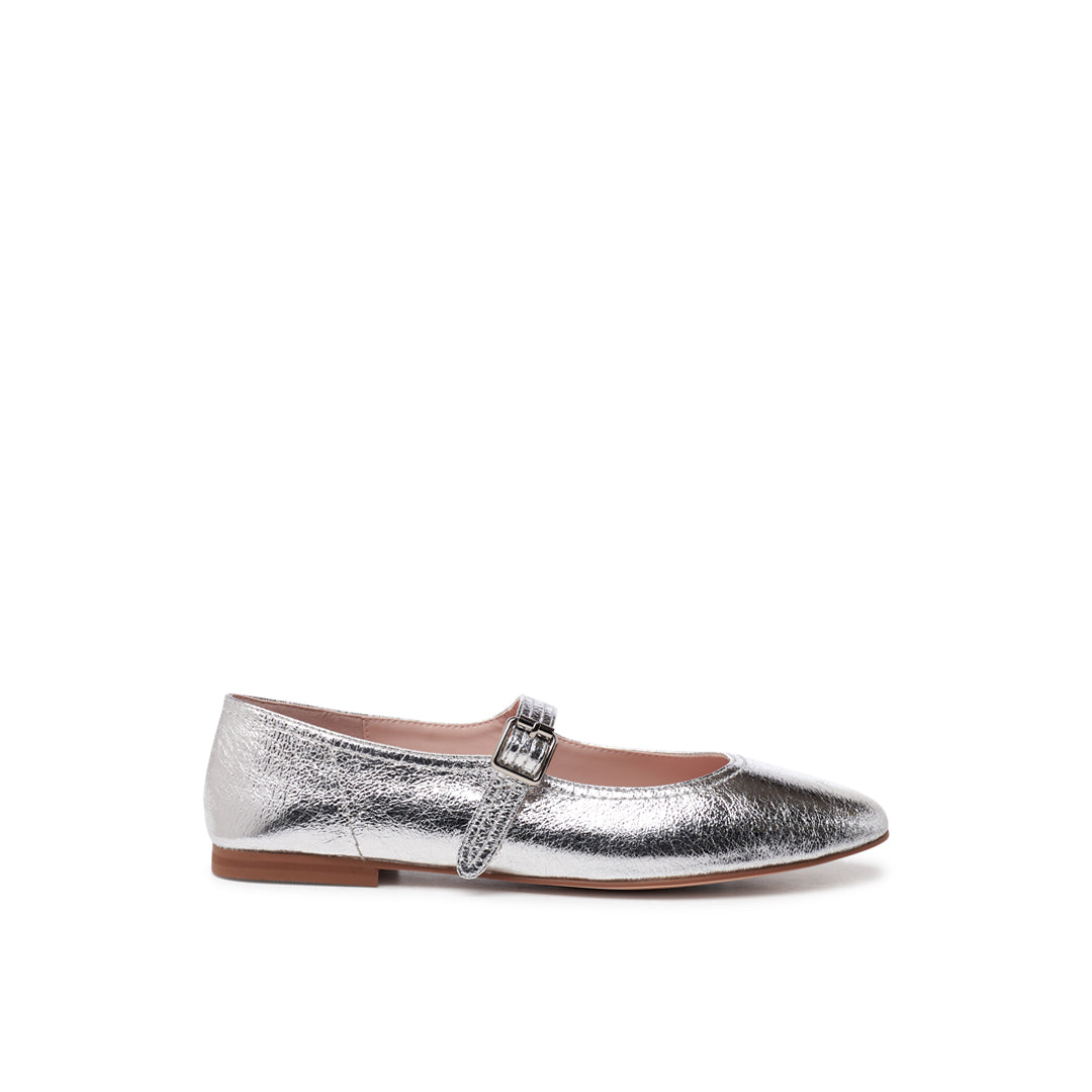Silver Flat Mary Jane Shoes