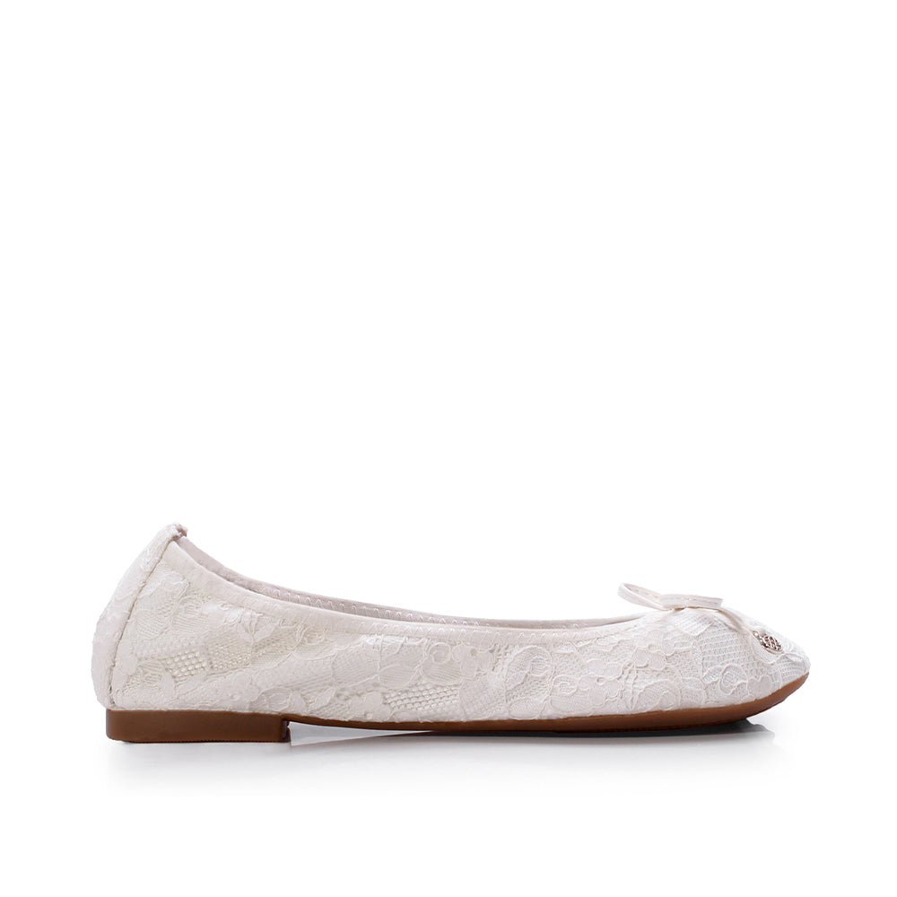 Xeelia Ivory Lace Ballerina Flat Shoes Paradox London