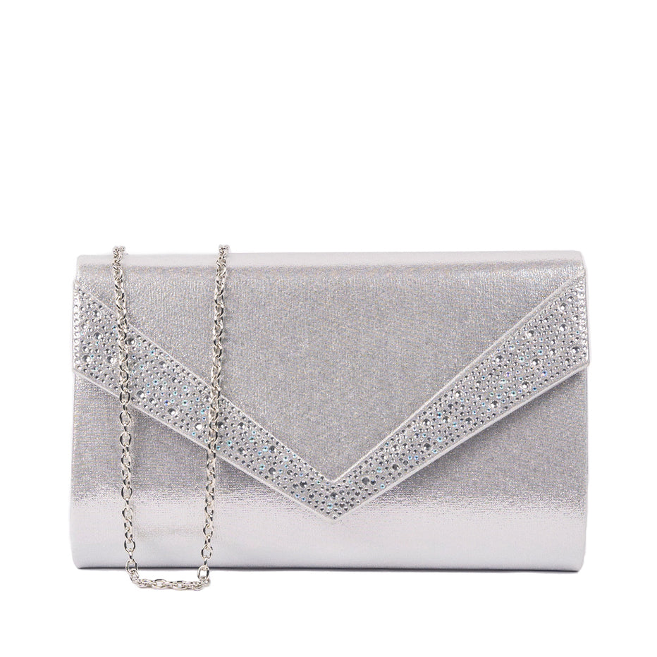 Devora Shimmer Silver Clutch Handbag Paradox London