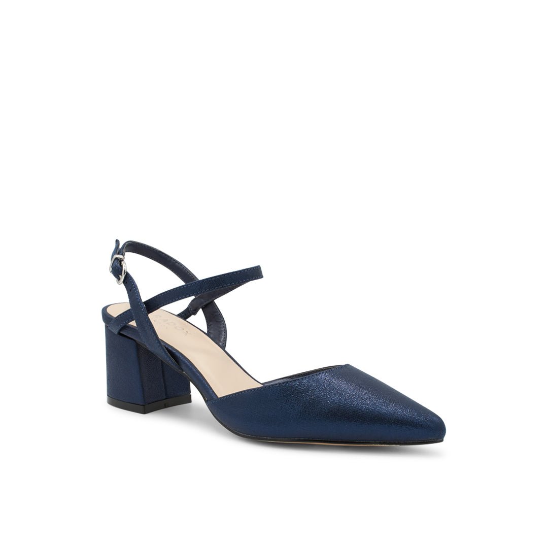 Kendra Navy | Block Heel Pointed Court Shoes | Paradox London