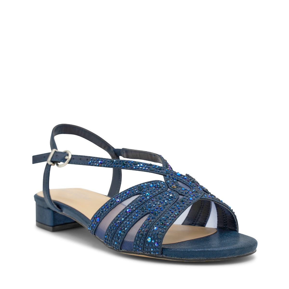 Quest Wide Fit Navy | Shimmer Wide Fit Low Heel Sandal | Paradox London