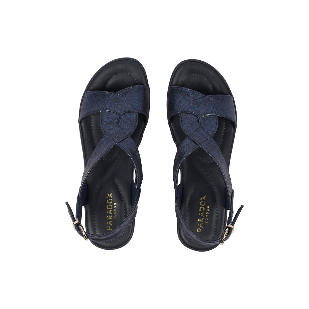 専用　BLACK VESPER DEFORMED WEDGE SANDALS Vesper Navy | Comfort Wedge Sandals | Paradox London