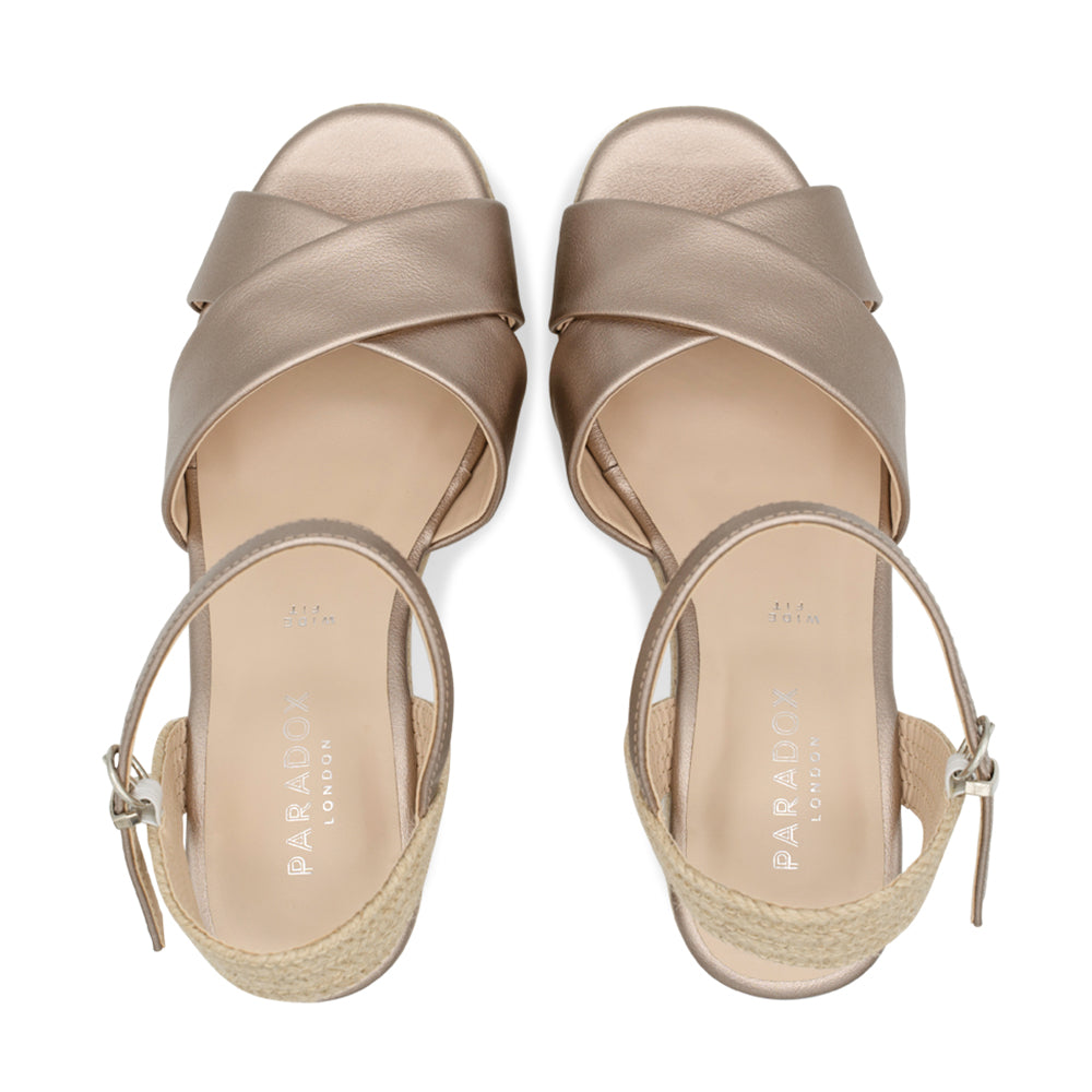 Yona Wide Fit Pewter PU Wedge Espadrille Sandals Paradox London