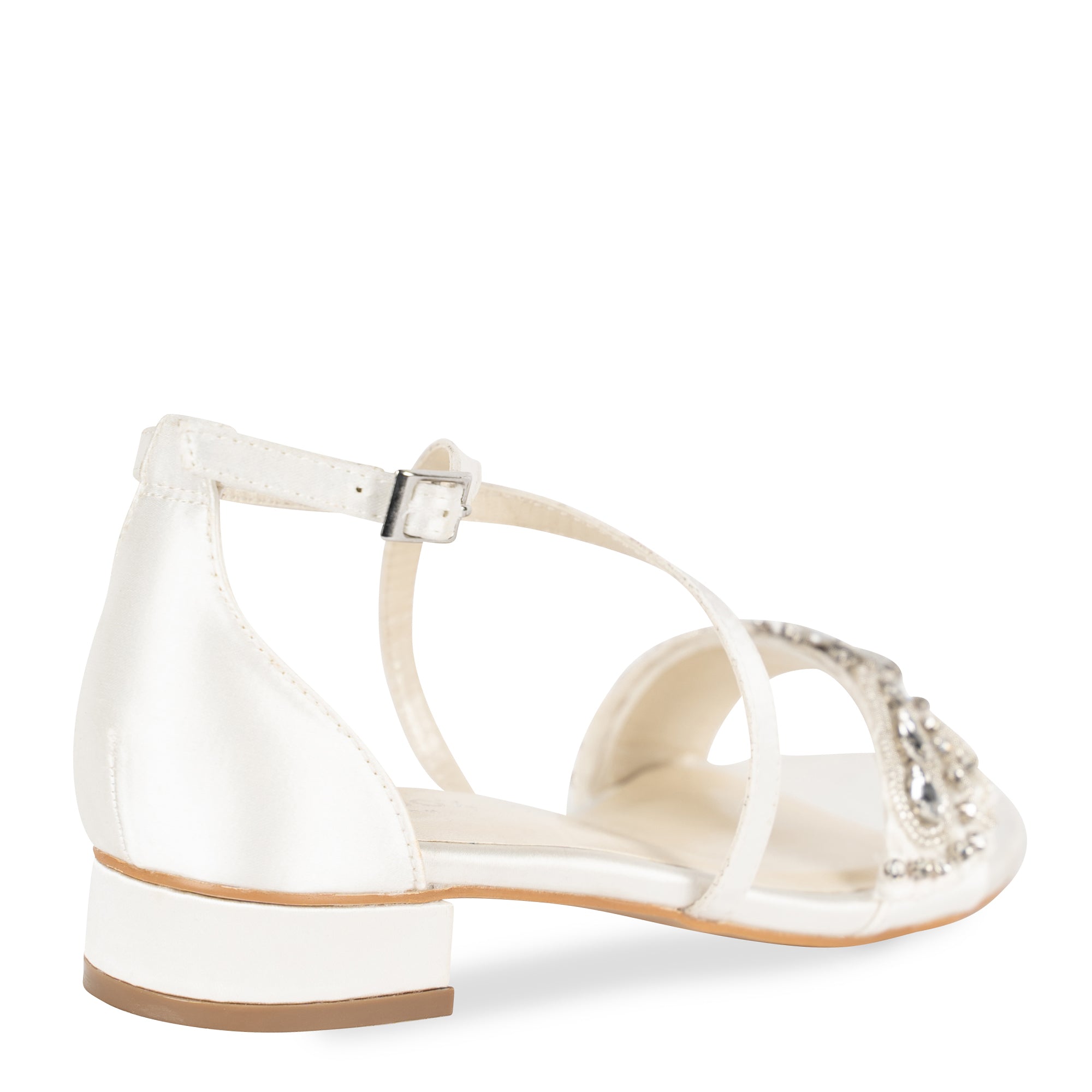 Elyse Ivory Satin Low Heel Crystal Wedding Sandals Paradox London