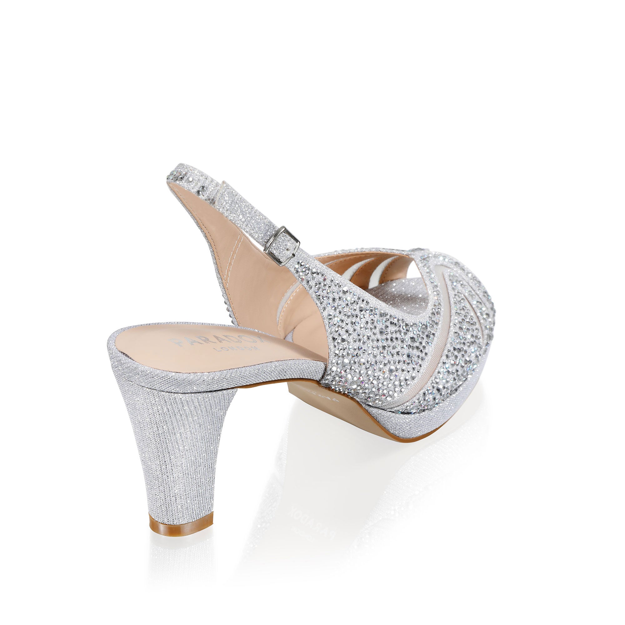 Linda Silver Glitter Sling Back Sandal Paradox London