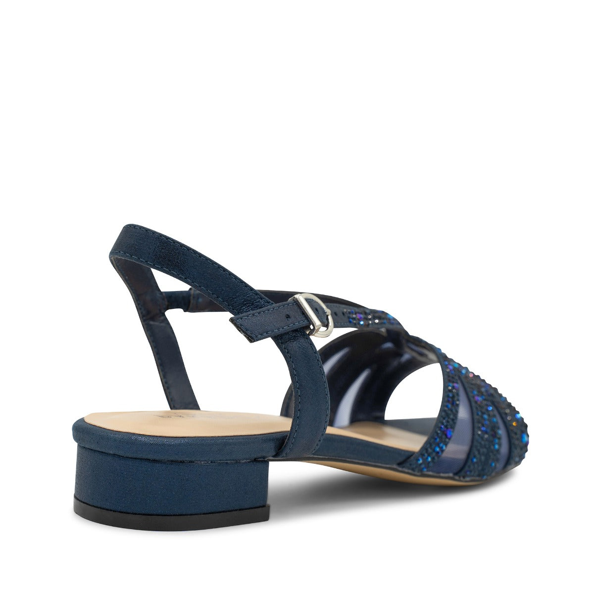 Quest Wide Fit Navy | Shimmer Wide Fit Low Heel Sandal | Paradox London