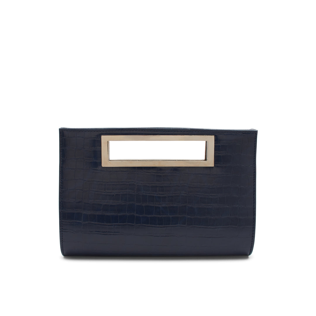 Delma Navy Croc Crocodile Print Clutch Bag Paradox London