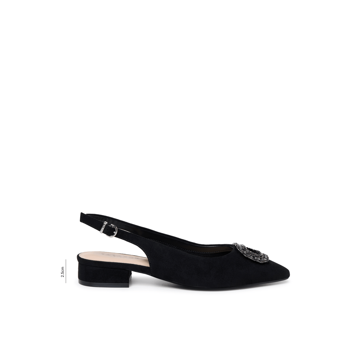 Iveta black microsuede slingback shoes – side profile