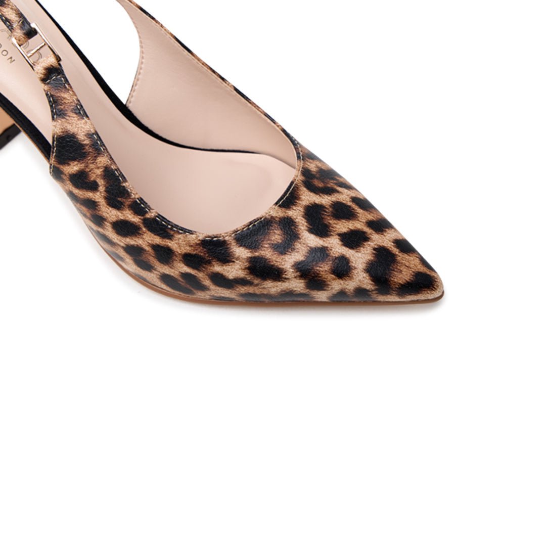Chantelle Leopard | Flared Heel Slingback Court Shoes | Paradox London