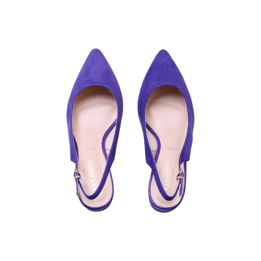 Flynn Purple | Wide Fit Block Heel Sling Back Court Shoes