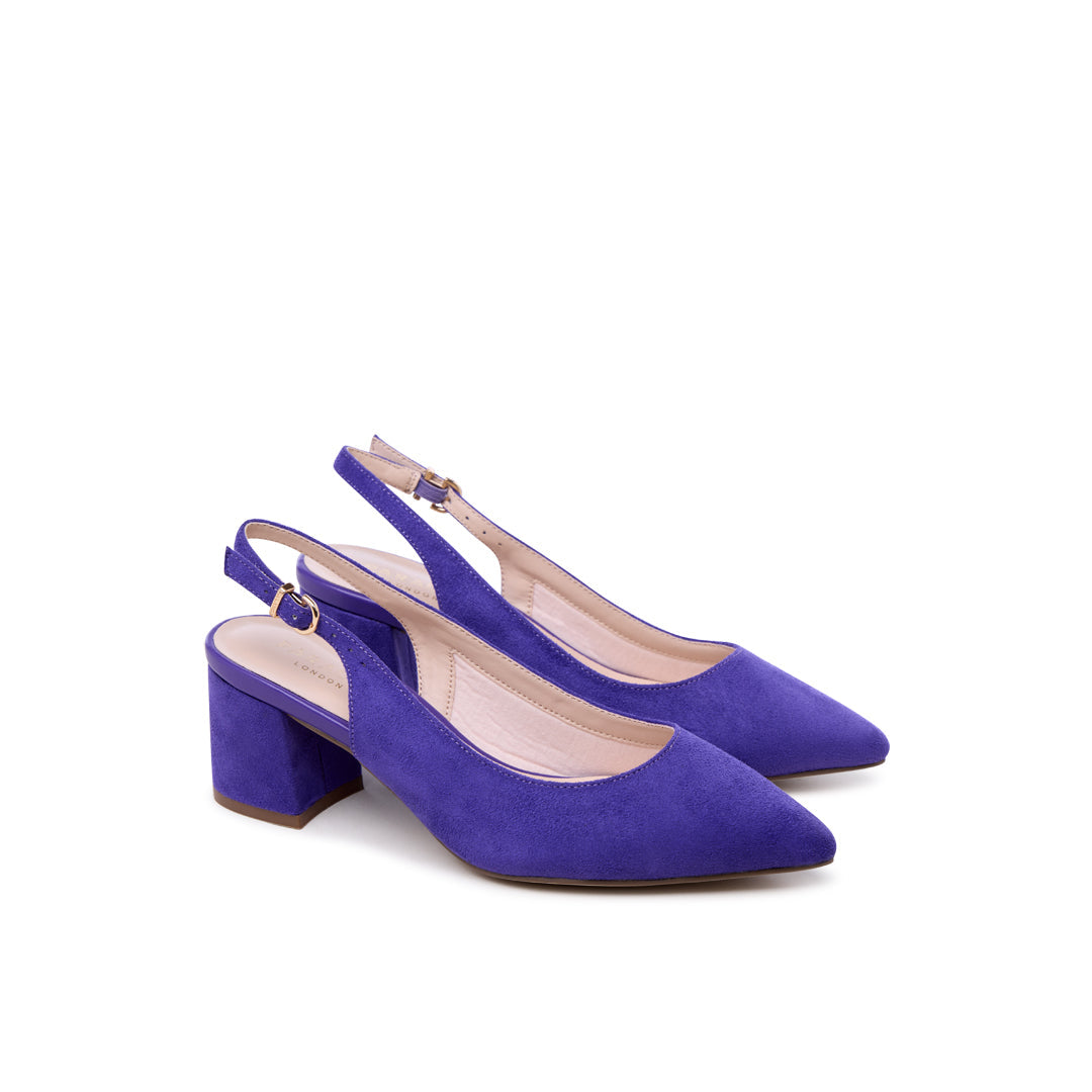 Flynn Purple | Wide Fit Block Heel Sling Back Court Shoes