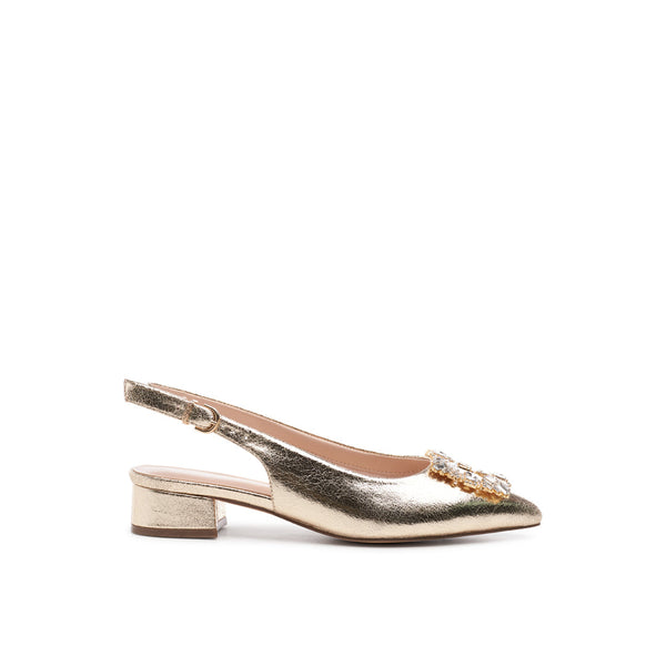 Fortune Champagne Wide Fit Block Heel Shoes Paradox London
