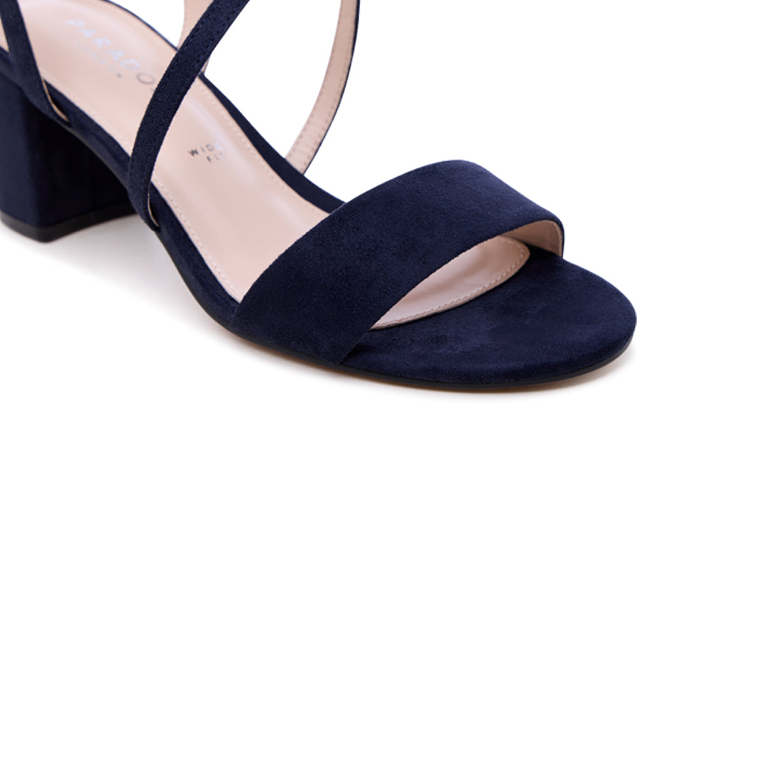 Honeysilk Navy | Wide Fit Heeled Sandals | Paradox London